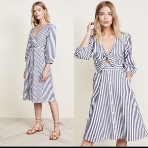 Madewell shimmer striped cutout midi dress.